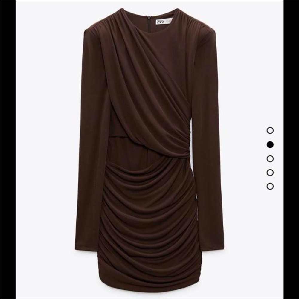 Zara Brown Draped Mini Dress with Shoulder Pads
